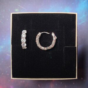 FZN Sterling Silver CZ Hoop Earrings with push lock closure 1 inch diameter NWOT